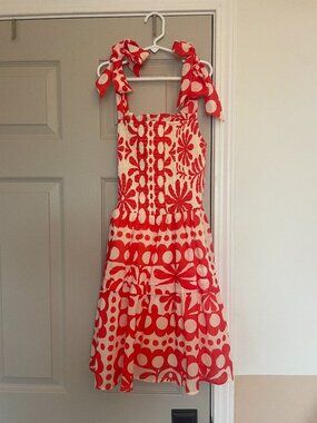Red and White Crystal Sky midi dress size Small